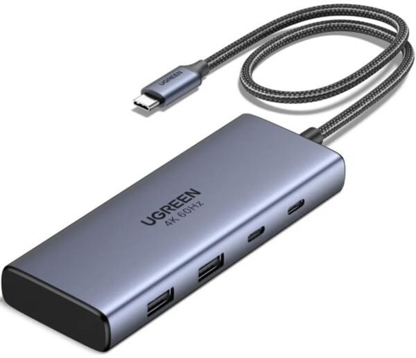 Хаб USB 3.2 Type-C ->2xUSB-A 3.2/2xUSB-C 3.2 10Гбіт/с/ 2xHDMI 4K60Гц PD 100Вт,серый