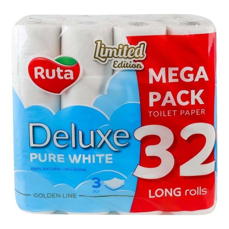 Туалетная бумага Ruta Pure White Deluxe 32 рул 3 ш белая фото1