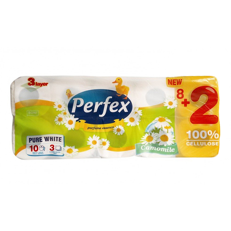 Тришаровий туалетний папір Perfex Ромашка, білий, 8+2 рулони фото1