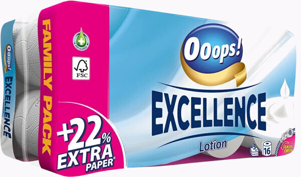 Туалетная бумага Ooops! Excellence Lotion трехслойная 16 рулонов фото1