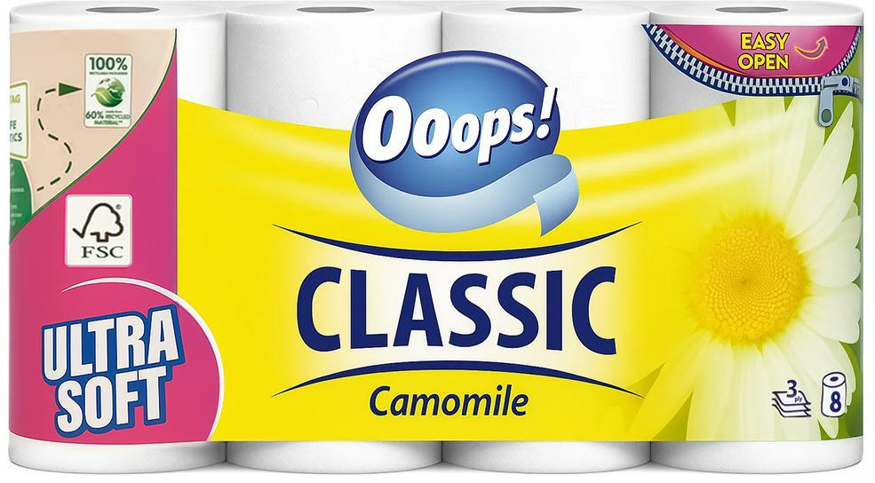 Туалетная бумага Ooops! Classic Kamilla Ромашка трехслойная 8 рулонов фото1