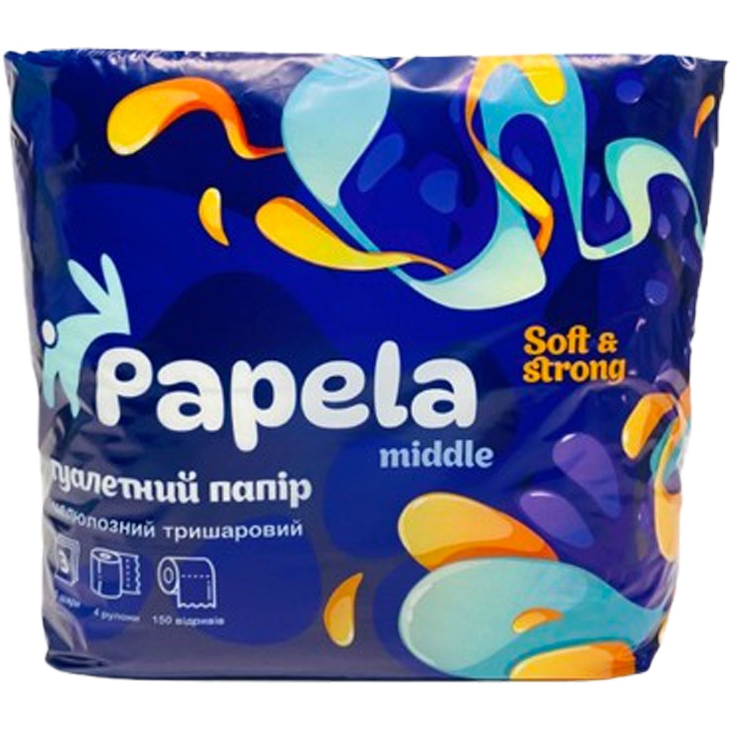 Туалетная бумага Papela middle 3 слоя 150 отрывов 4 рулона фото1