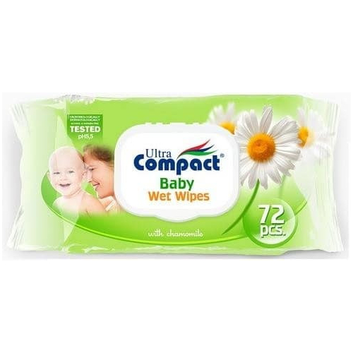 Влажные салфетки для детей Ultra Compact Ромашка с клапаном, 72 шт.