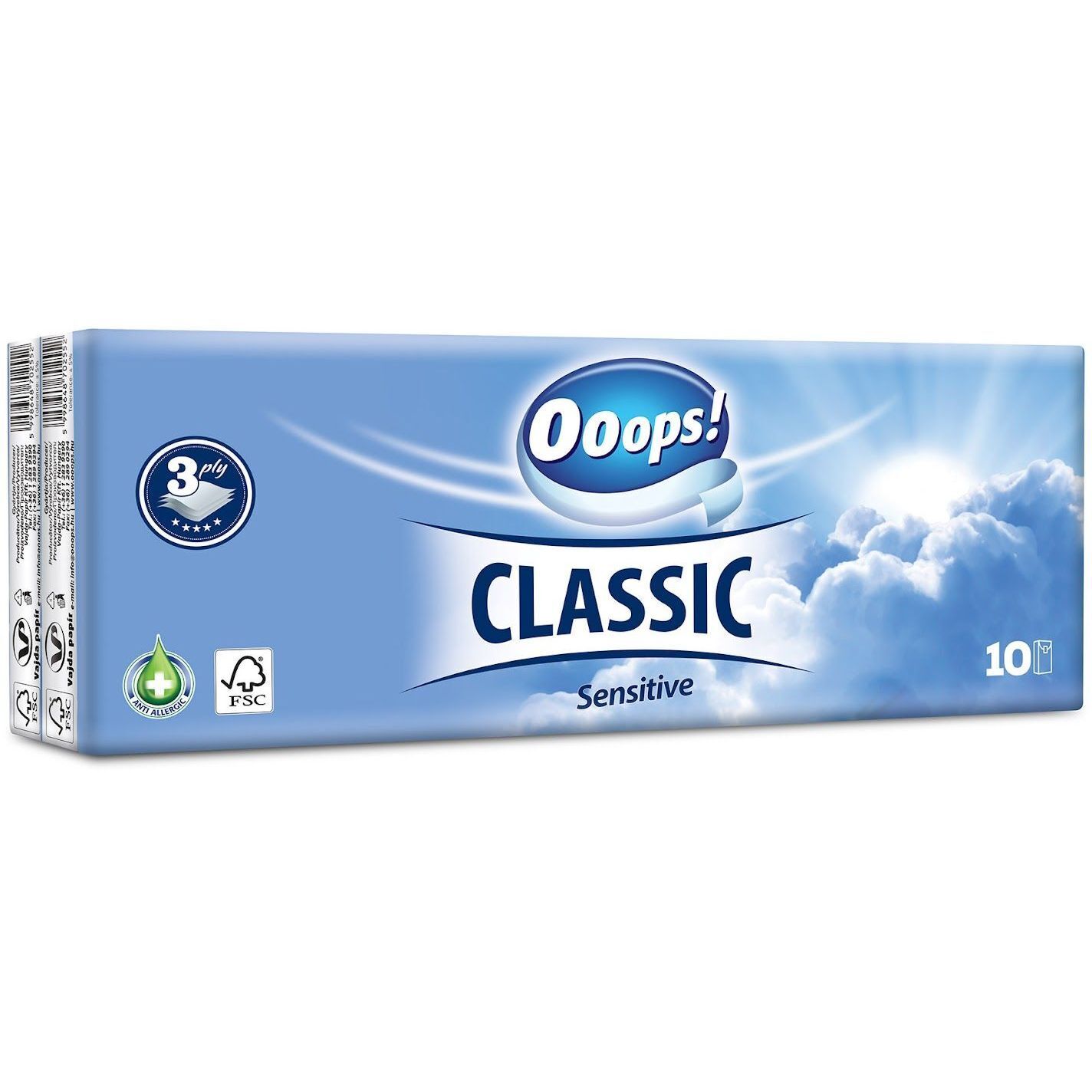 Набір салфеток Ooops! Classic Sensitive трехслойные 100 шт. (10 x 10 шт.) фото1