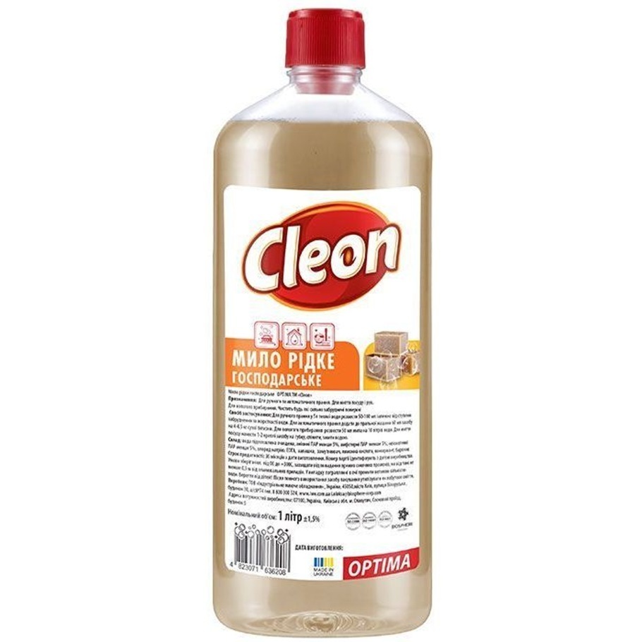Мило рідке господарське Cleon Optima 1 л фото1