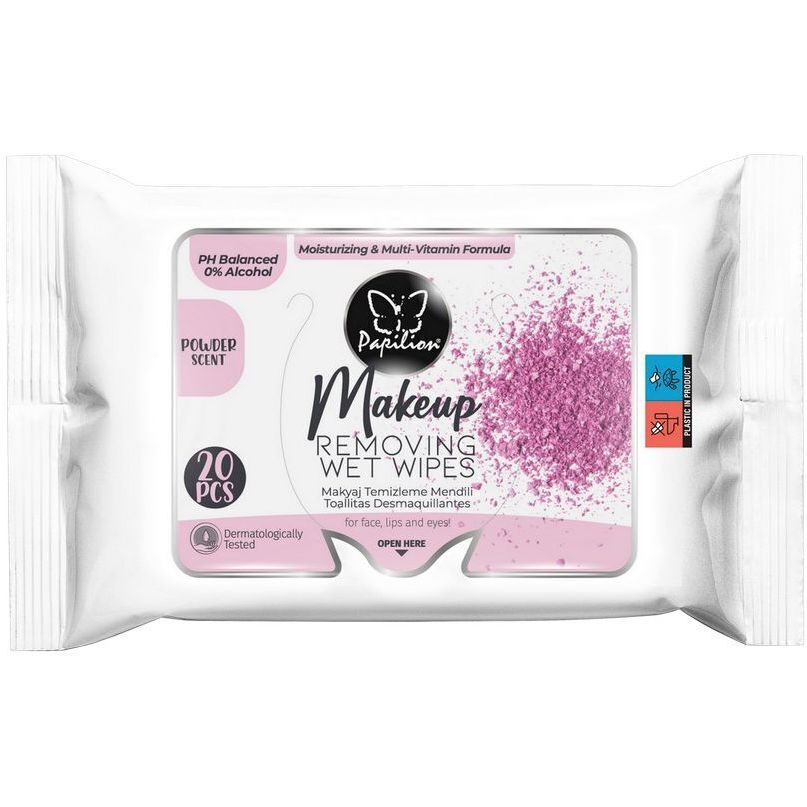 Вологі серветки для зняття макіяжу Papilion Powder 20 шт. фото1