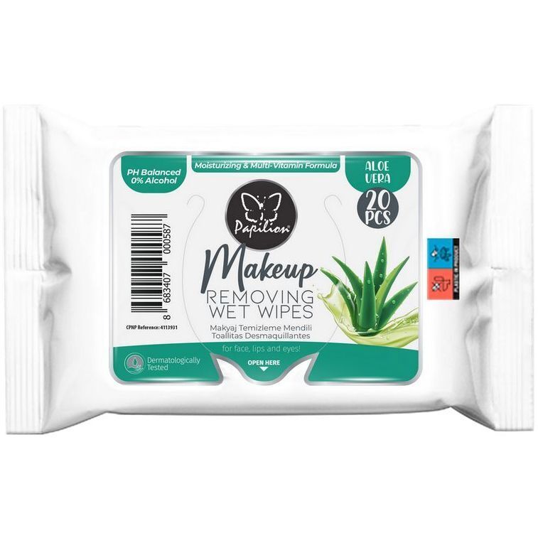 Вологі серветки для зняття макіяжу Papilion Aloe Vera 20 шт. фото1