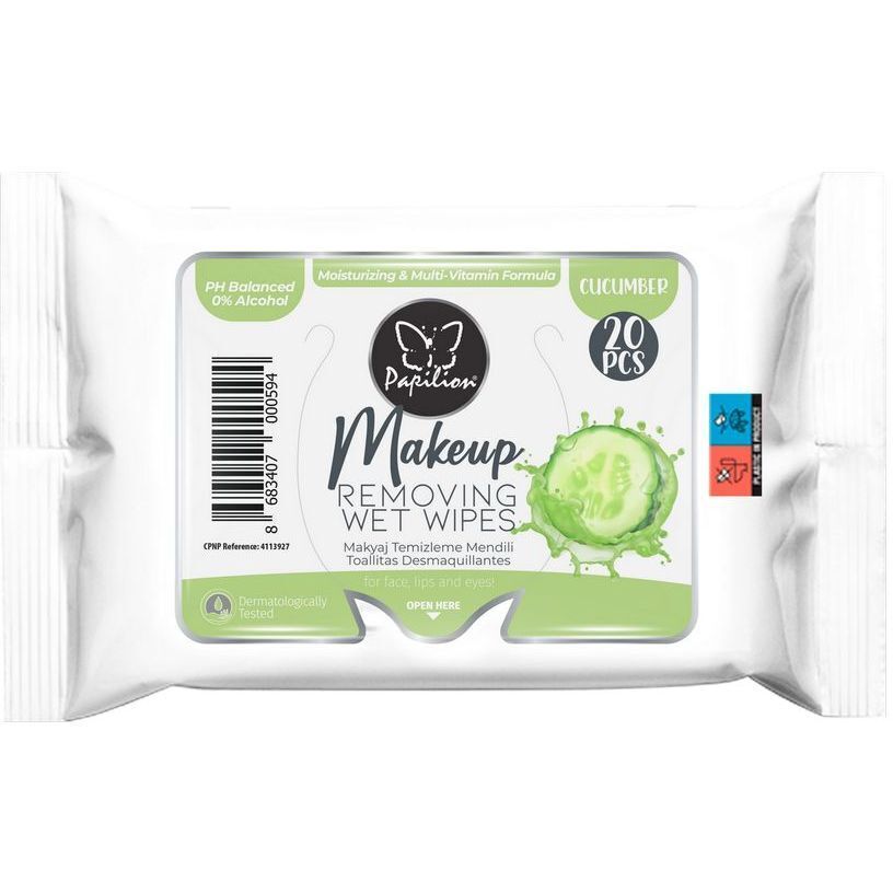 Вологі серветки для зняття макіяжу Papilion Cucumber 20 шт. фото1