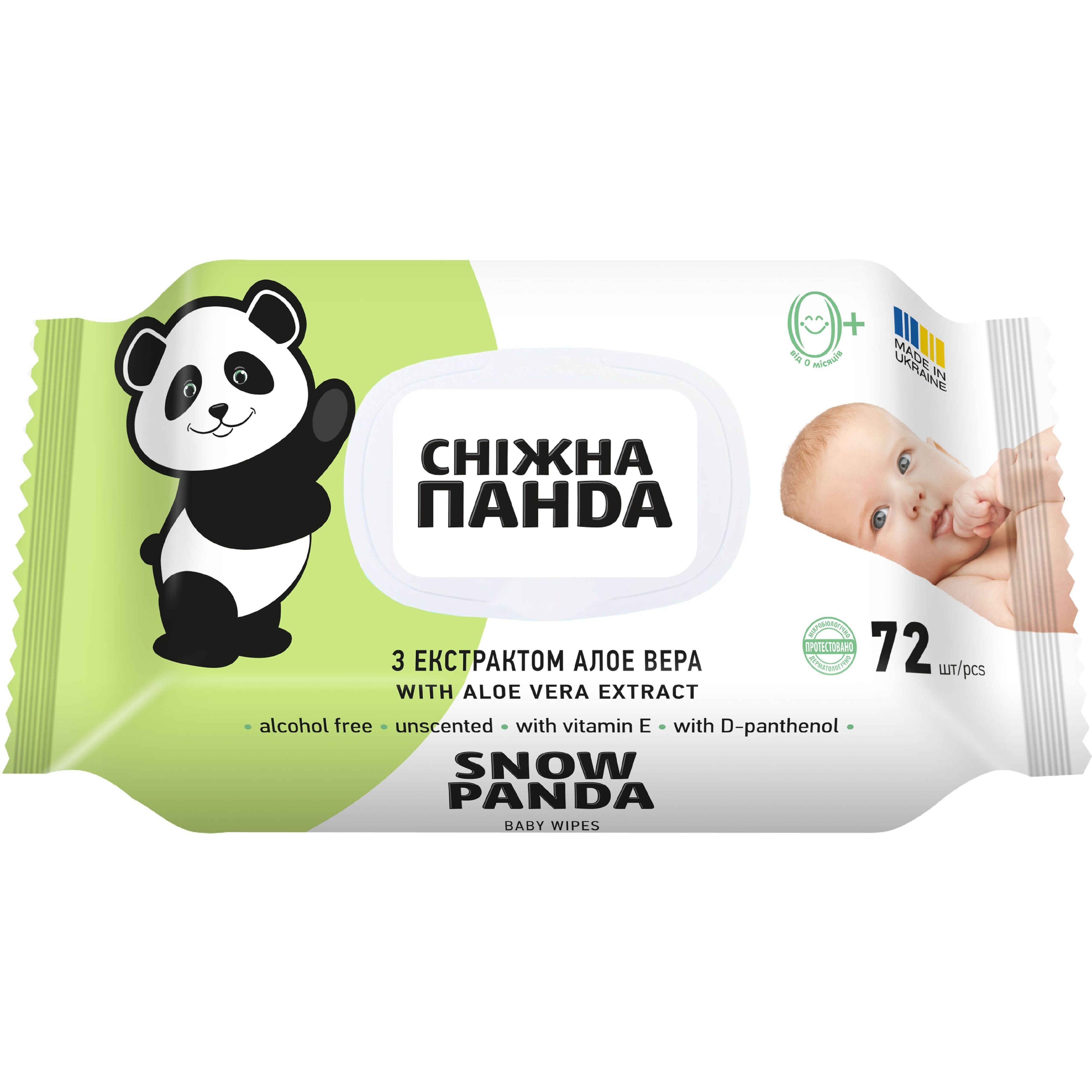 Влажные салфетки для новорожденных Снежная Панда Алоэ Вера с клапаном 72 шт. фото1