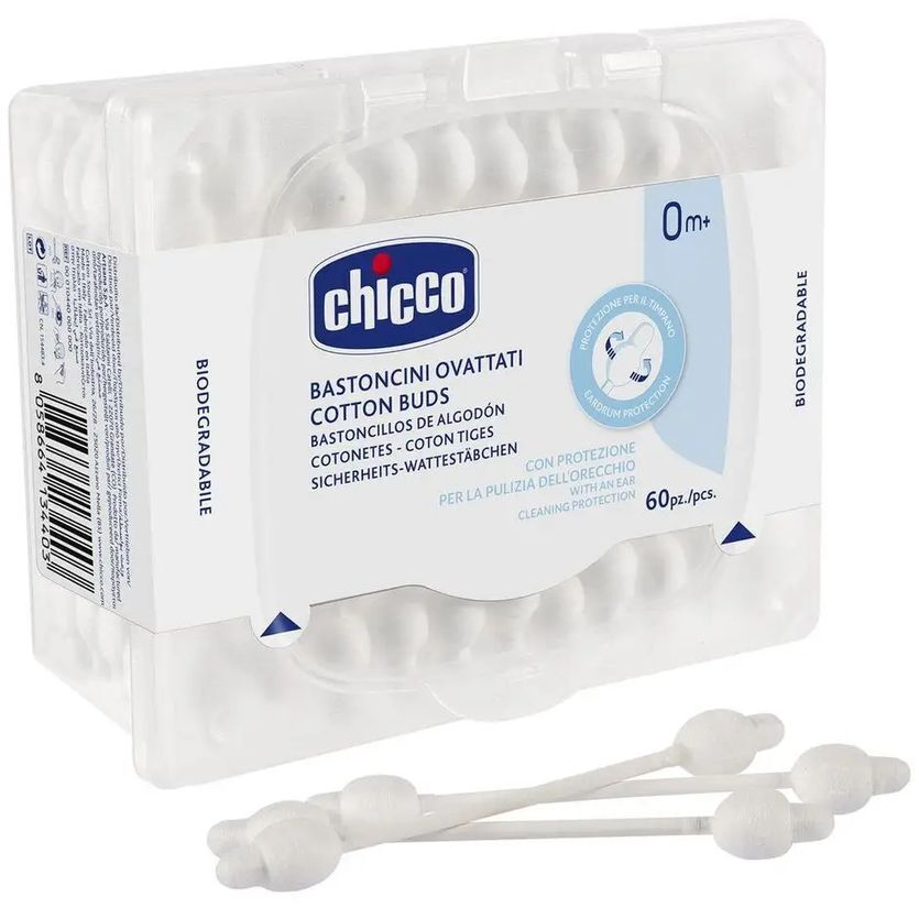Палочки ватные Chicco с ограничителем 60 шт. (10440.00) фото1
