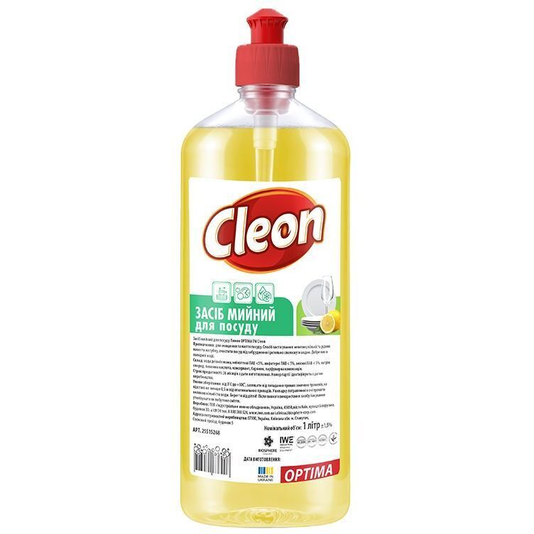 Средство для мытья посуды Cleon Optima Лимон 1л фото1