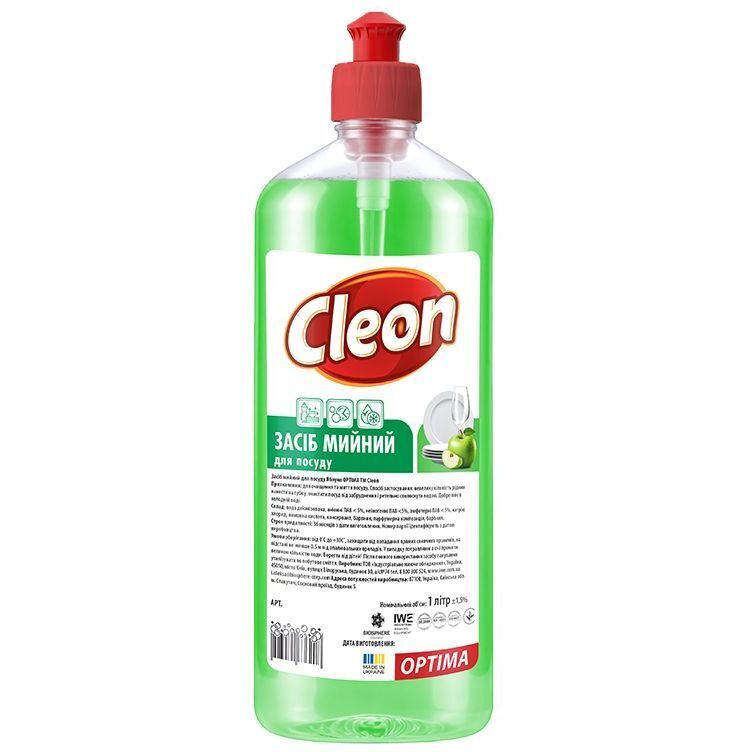 Засіб для миття посуду Cleon Optima Яблуко 1 л фото1