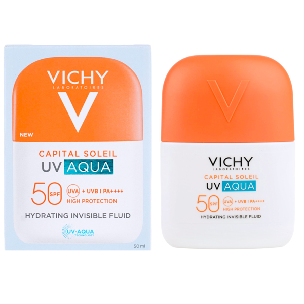 Солнцезащитный ультралегкий увлажняющий флюид Vichy Capital Soleil UV Aqva для кожи лица и зоны вокруг глаз SPF 50 50 мл