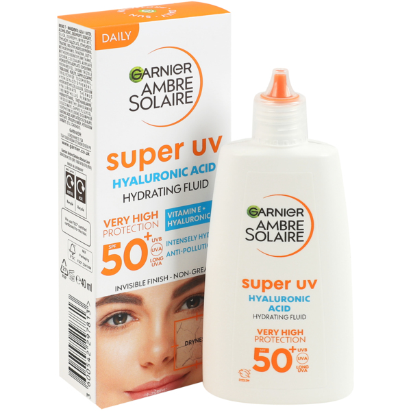 Солнцезащитный увлажняющий флюид Garnier Ambre Solaire для кожи лица с очень высокой степенью защиты SPF 50+ 40 мл