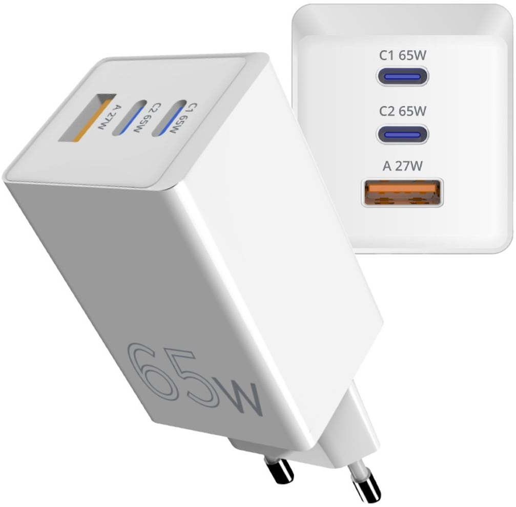 Сетевое зарядное устройство Sigma X-power 65W PS65-01 (GaN PD/QC Charger, 2USB-C+1USB-A) (4827798637715) фото1
