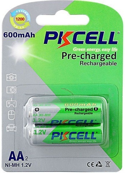 Аккумулятор AA 600mAh, 1.2V Ni-MH, RTU rechargeable battery, PKCELL, 2pcs/card фото1