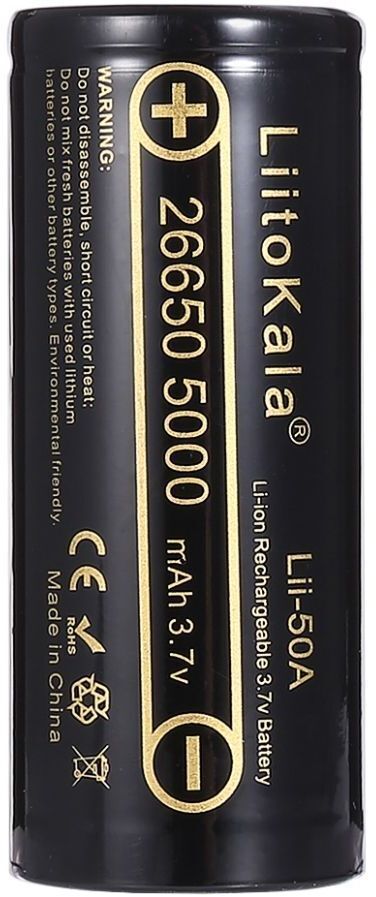 Аккумулятор 26650 LiitoKala, Lii-50A, 5000mAh, 3.7V li-ion battery, 1 pcs фото1