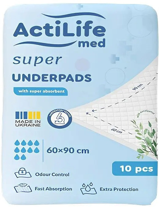 Пелюшки для малюків ActiLife Med Super 60 х 90, 10 шт (4820174981433) фото1