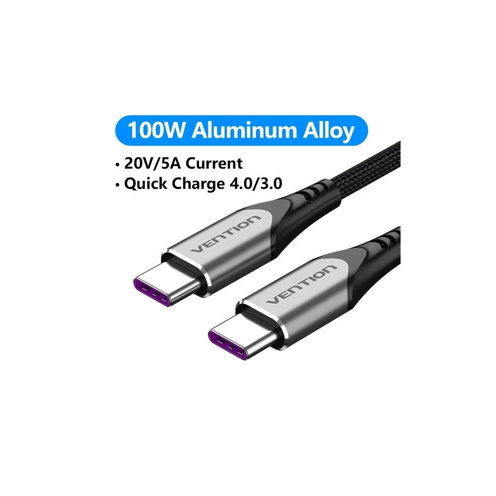 Кабель USB-C to USB-C 1.0m 5A aluminum gray Vention (TAEHF) фото1