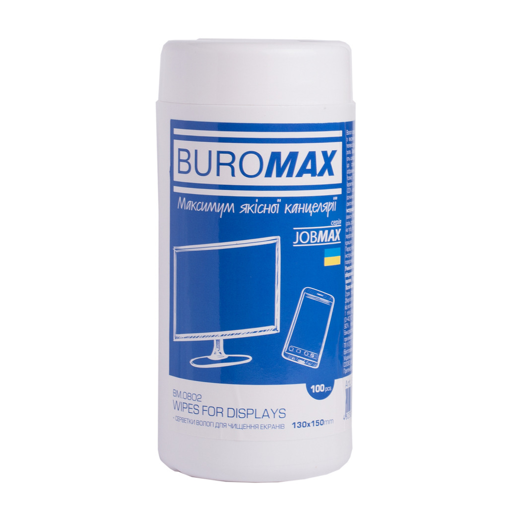 Салфетки Buromax JOBMAX Wet wipes for DISPLAYS 100pcs, tube (BM.0802) фото1