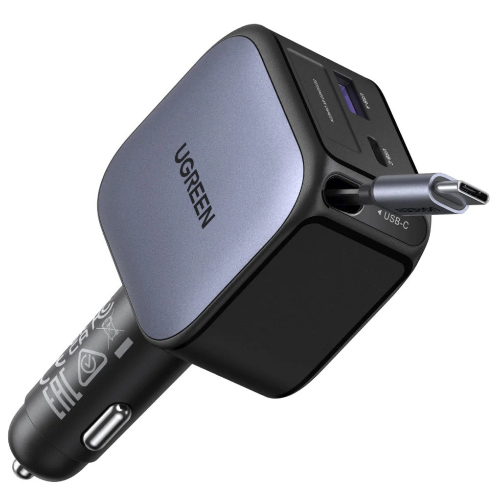 Зарядное устройство Ugreen Car charger USB-C PD90W + cable USB-C to USB-C retractable (55909B) фото1