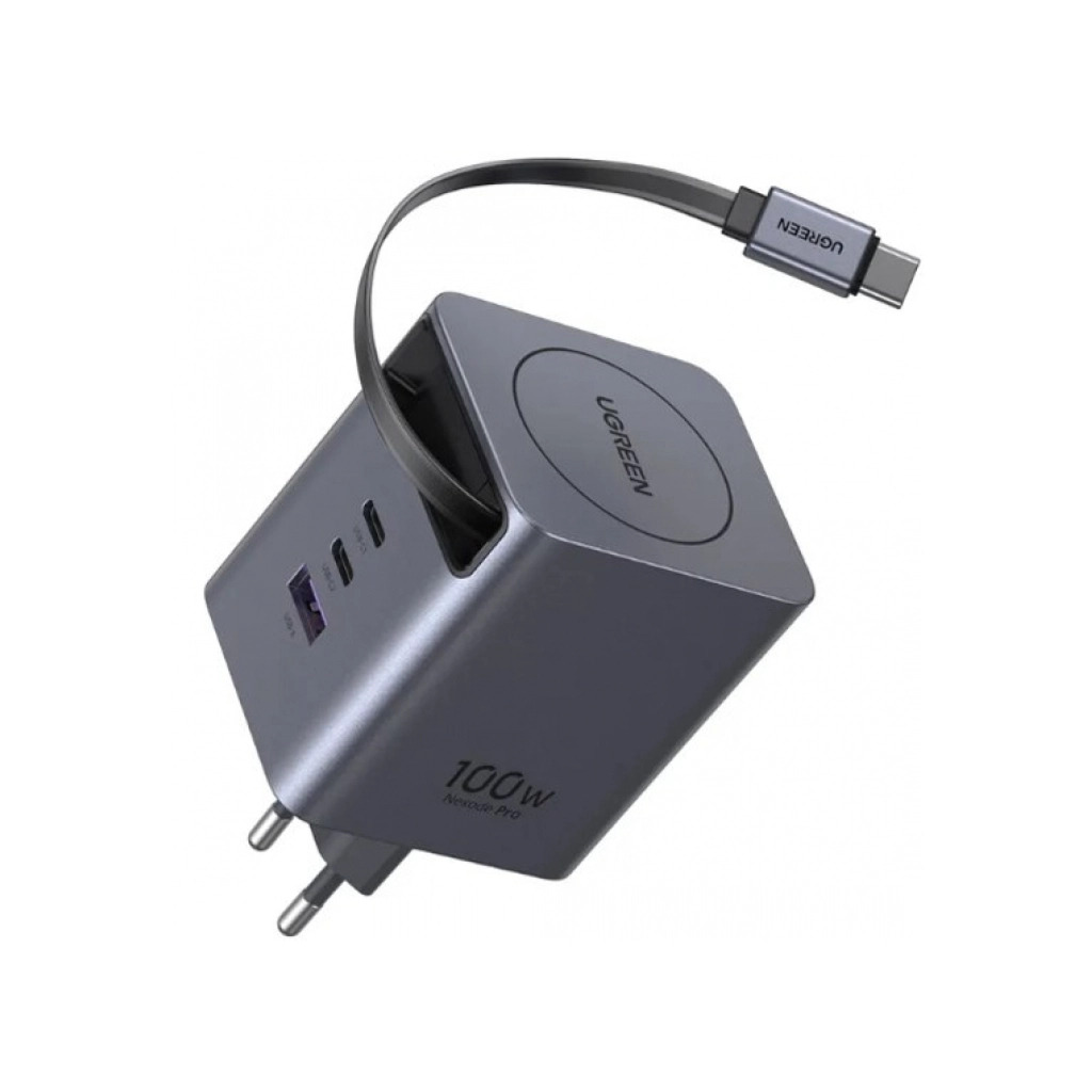 Зарядное устройство Ugreen USB-C PD100W GaN + cable USB-C to USB-C retractable (65828) фото1