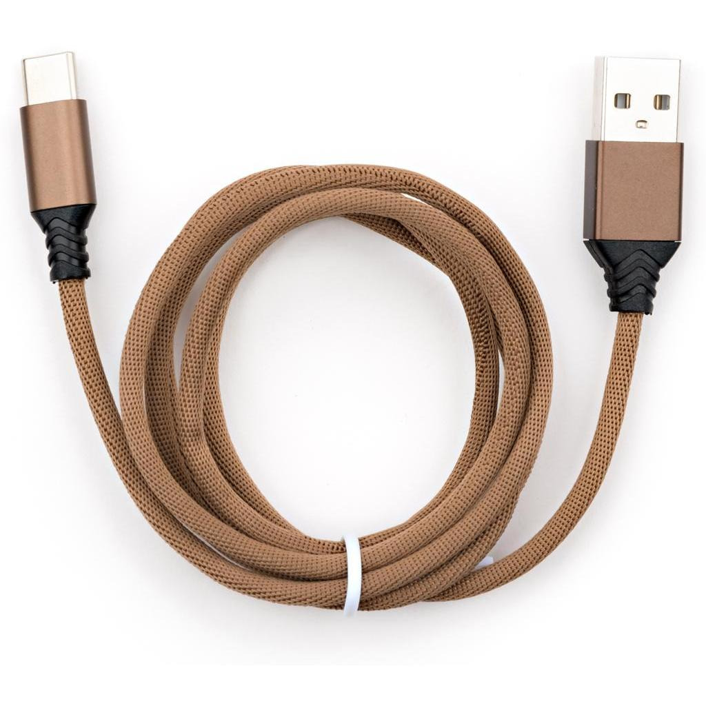 Кабель USB 2.0 AM to USB-C 1.0m nylon brown Vinga (VCPDCTCNB21BR) фото1