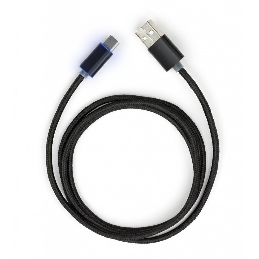 Кабель USB 2.0 AM to USB-C 1.0m LED black Vinga (VCPDCTCLED1BK) фото1