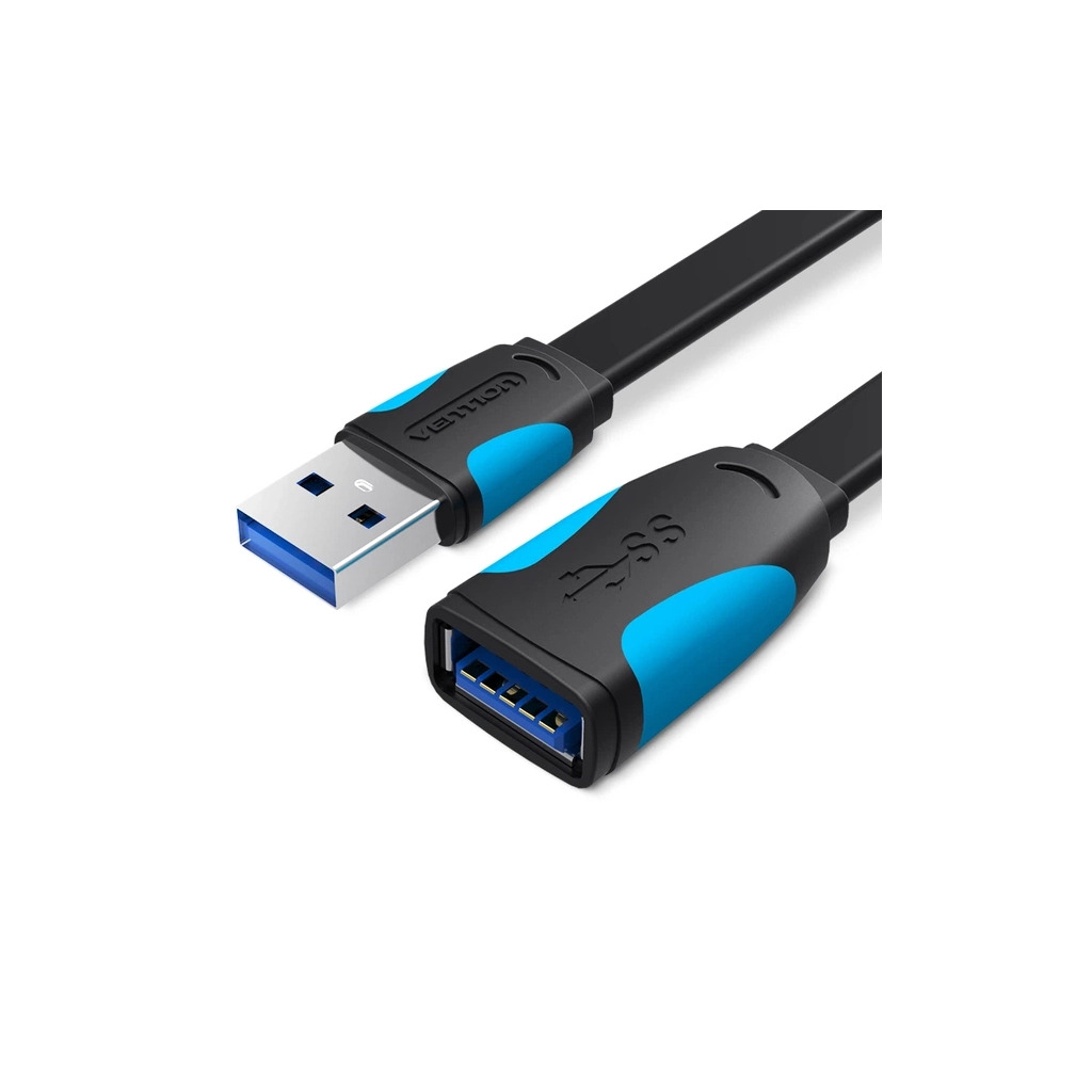 Кабель USB 3.0 AM/AF 2.0m flat black Vention (VAS-A13-B200) фото1