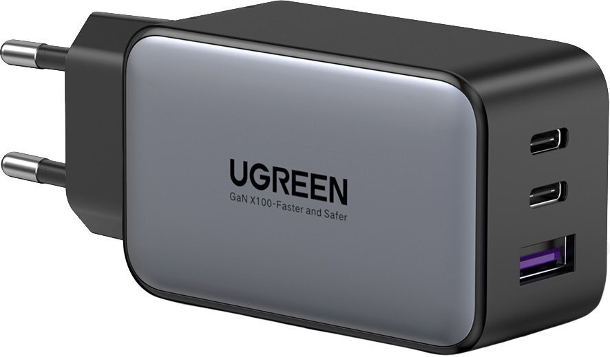 Зарядний пристрій Ugreen 2xUSB-C + 1xUSB 65W GaN gray (10335) фото1