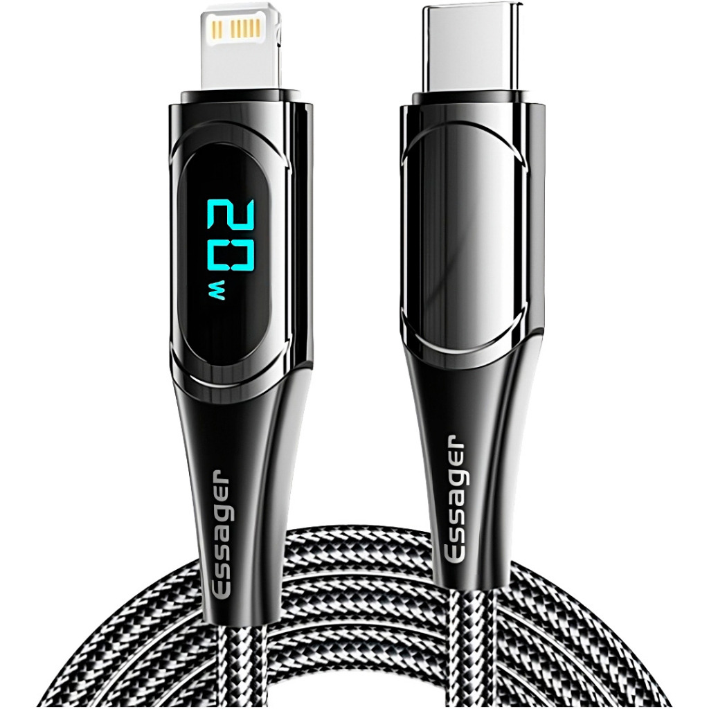 Кабель USB-C to Lightning 2.0m 20W Digital Display black Essager (EXCTL-YDA01) фото1