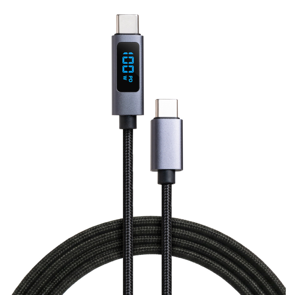 Кабель USB-C to USB-C 2.0m 100W LCD Display Nylon Black Vinga (VYDCCC22100D) фото1