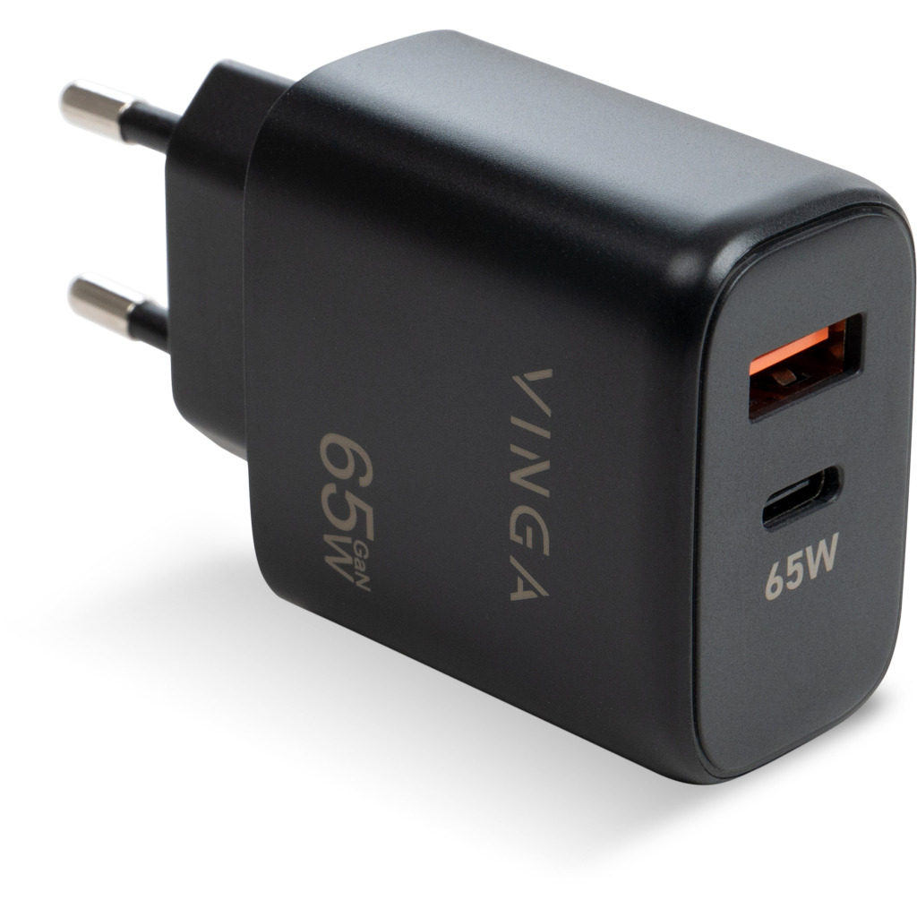 Зарядное устройство Vinga GaN 65W PD+QC 1C1A ports Wall Charger (VCPCHCA65B) фото1