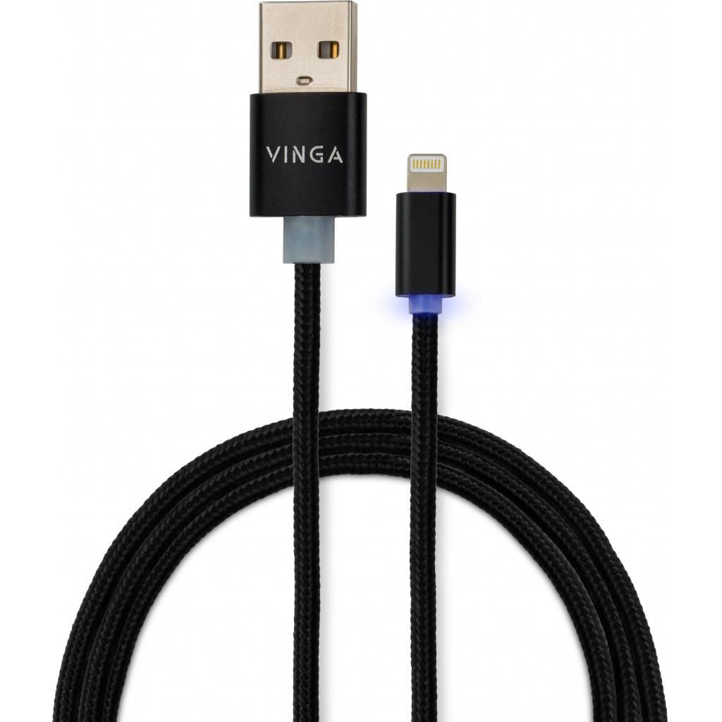 Кабель USB 2.0 AM to Lightning 1m LED black Vinga (VCPDCLLED1BK) фото1