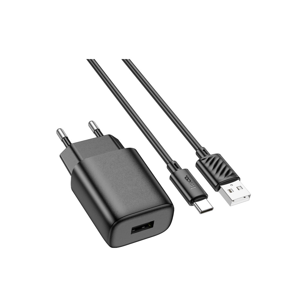 Зарядное устройство HOCO C134A USB + cable USB to USB-C 2.4A black (6942007621359) фото1