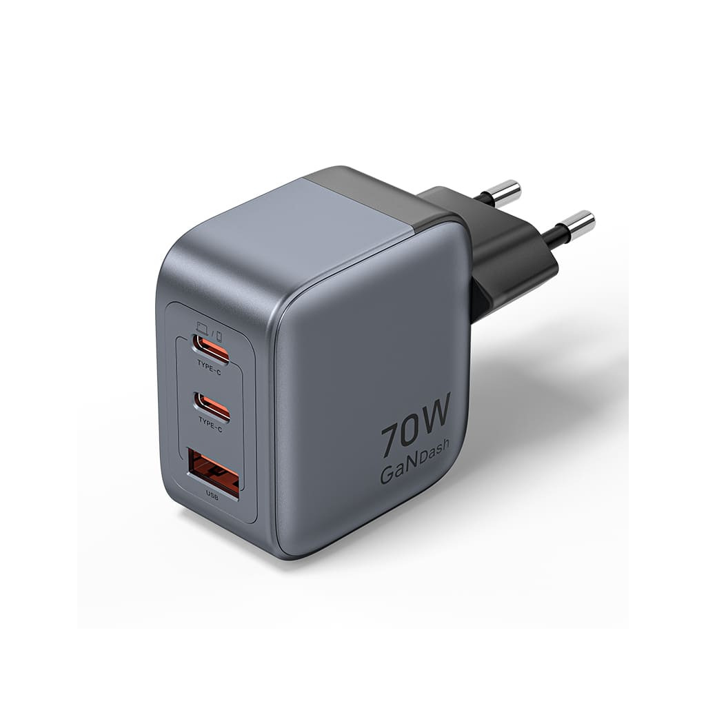 Зарядное устройство Vention 2xUSB-C PD70W + 1xUSB QC3.0 22.5W GaN gray (FEXH0-EU) фото1