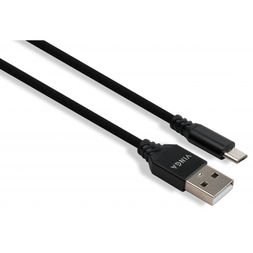 Кабель USB 2.0 AM to Micro 5P nylon 1m black Vinga (VCPDCMBN21BK) фото1