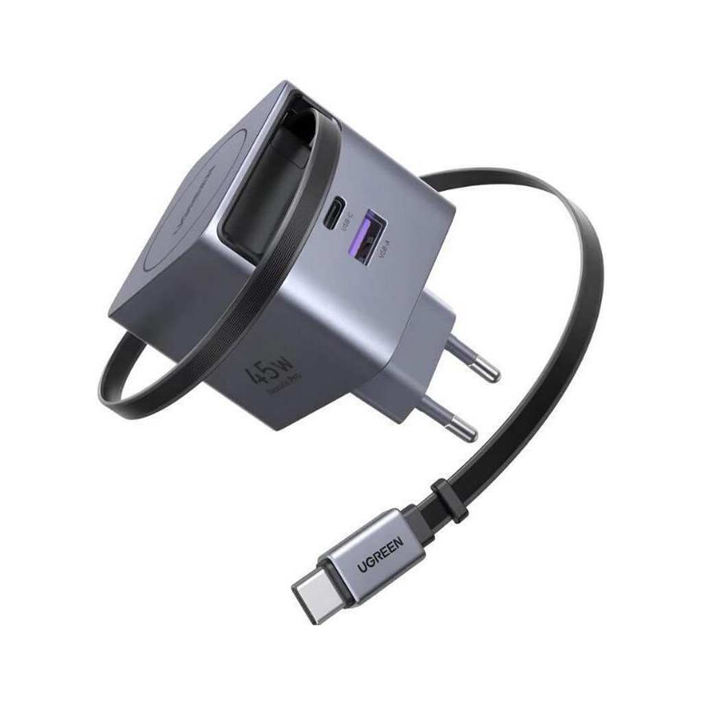 Зарядний пристрій Ugreen USB-C PD45W GaN + cable USB-C to USB-C retractable (65822) фото1