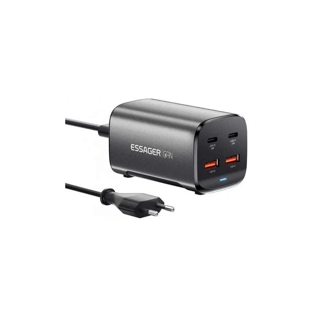Зарядний пристрій Essager 2xUSB-C + 2xUSB 67W GaN (ECT2AC-JYB0G-Z) фото1