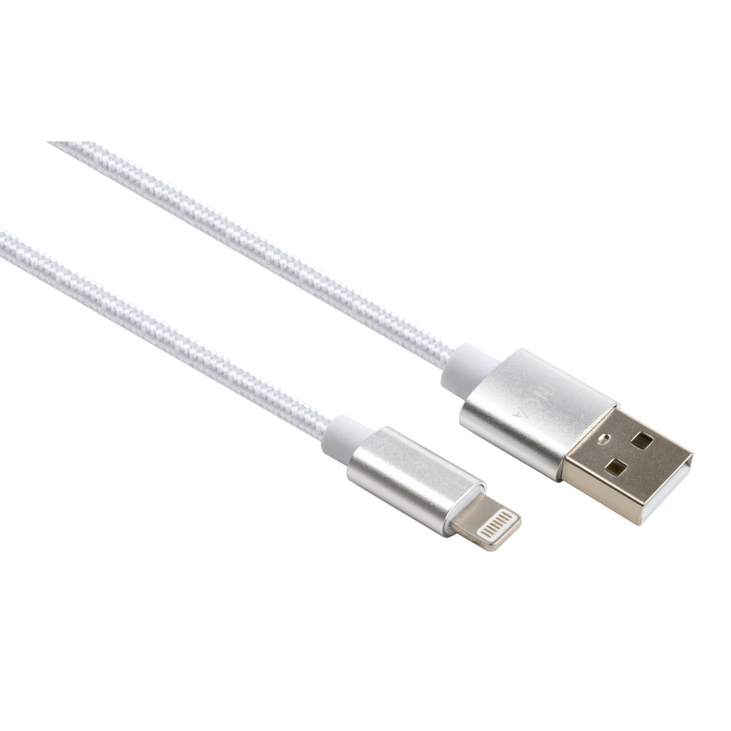 Кабель USB 2.0 AM to Lightning 1m nylon silver Vinga (VCPDCLNB1S) фото1