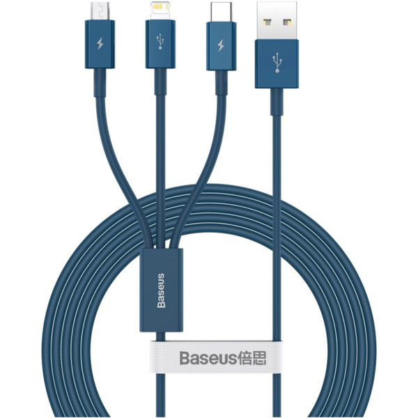 Кабель USB 2.0 AM to Lightning + Micro 5P + Type-C 1.5m 3.5A blue Baseus (CAMLTYS-03)