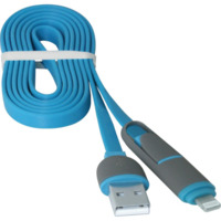 Кабель USB 2.0 AM to Lightning + Micro 5P 1.0m blue Defender (87487)