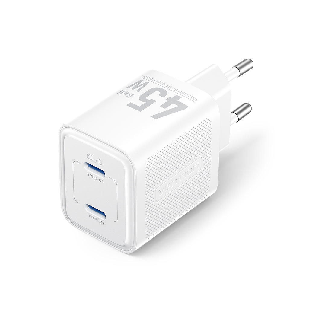 Зарядний пристрій Vention 2xUSB-C PD45W GaN transparent white (FCFW0-EU) фото1