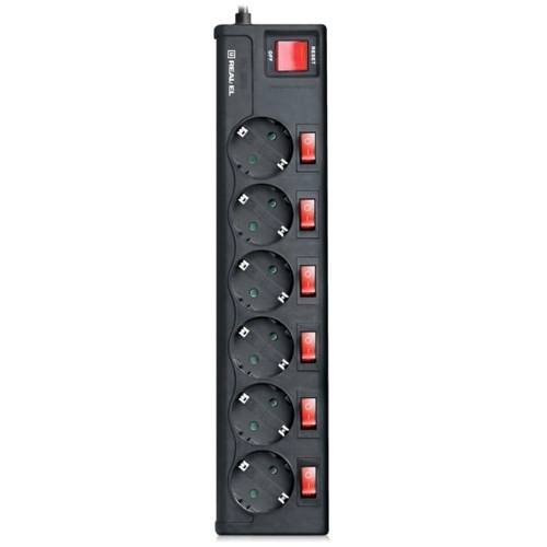 Сетевой фильтр REAL-EL RS-6 Extra 1.8 м черный