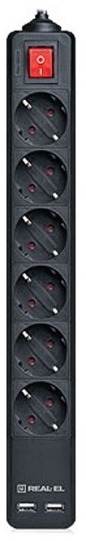 Фільтр живлення REAL-EL RS-6 Protect USB 5 м Black фото1