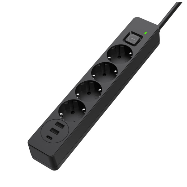Сетевой фильтр ColorWay CW-CHE435PDB 4 розетки, 3USB (2USB-A + 1 TYPE-C) (24W), 2м, Black