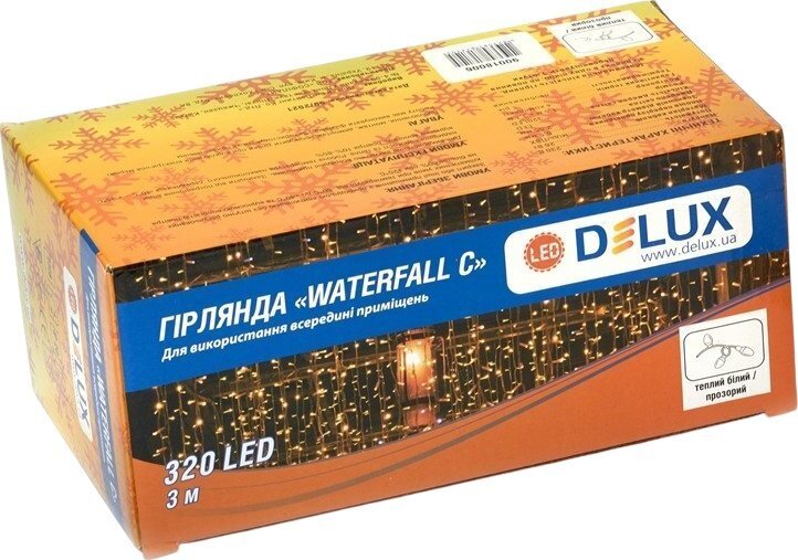 Гірлянда Delux Waterfall 320LED 3х3 м теплий білий/прозорий IP20 (90018006) фото1