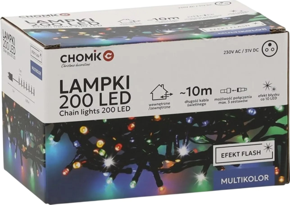Гірлянда Chomik 200 LED 10м, мультиколор, ефект блиску (5900779879492) фото1