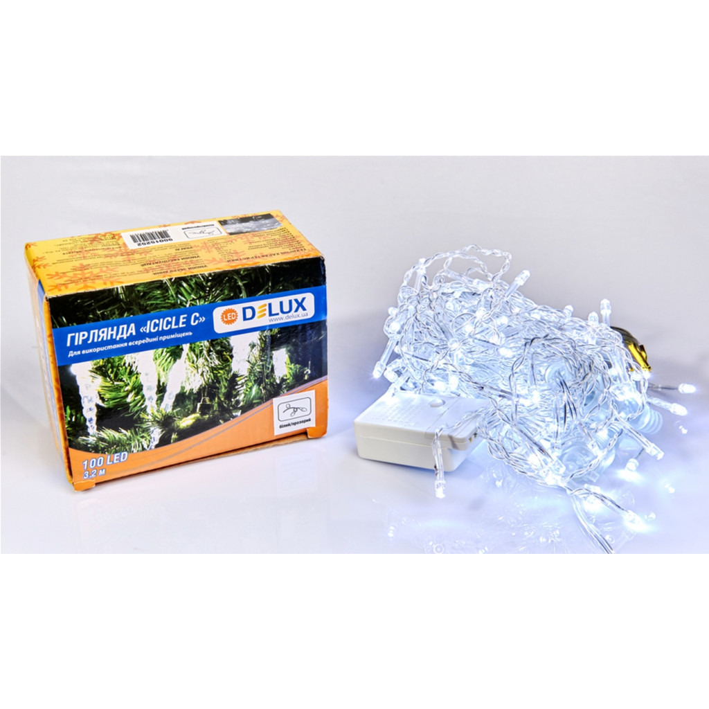 Гирлянда Delux ICICLE 100LED 3.2х0.7 м Белый/Прозрачный IP20 (90015252) фото1
