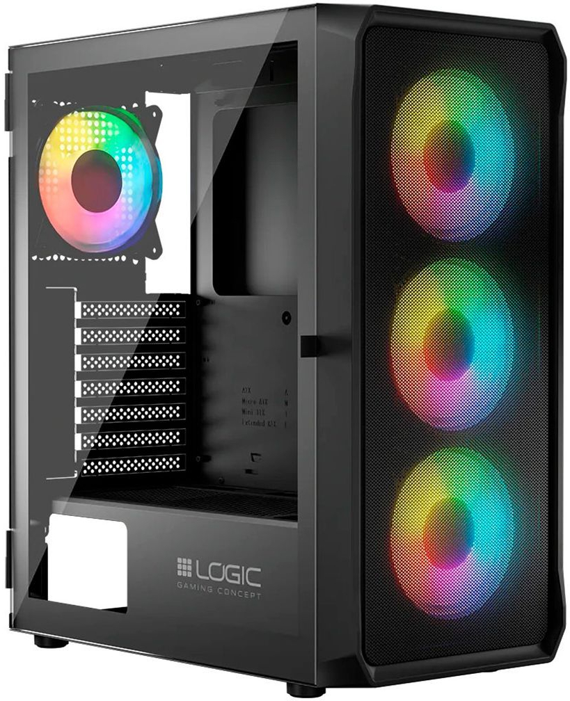 Корпус LogicConcept PORTOS MESH+GLASS ARGB fans 4x120mm BLACK без БЖ ATX